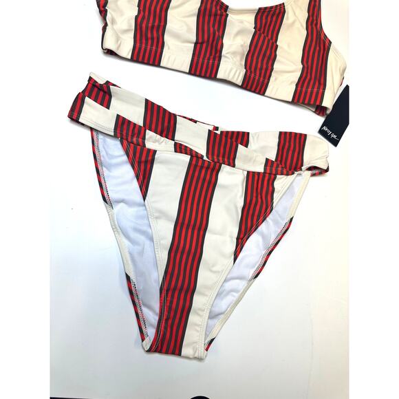 Nasty Gal The Stripe Time High-Leg Bikini Set Sz 10 - Picture 6 of 11